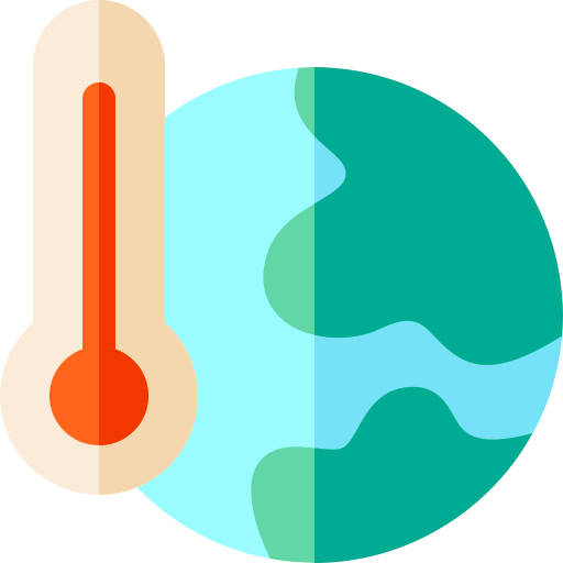 icono de la tierra con un termómetro que indica la subida de las temperaturas para ilustrar los 11 argumentos climáticos para las cenas de Navidad